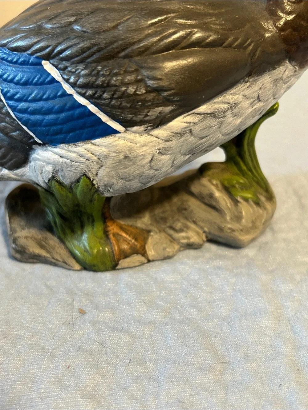 Ceramic Hand Painted Mallard Duck Standing on Rocks
